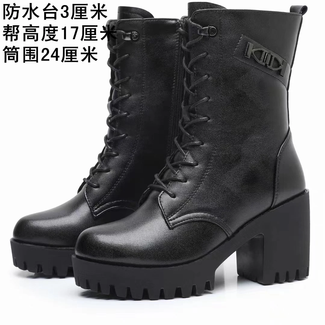 3601 真皮女靴时尚百搭马丁靴粗跟高跟防水台