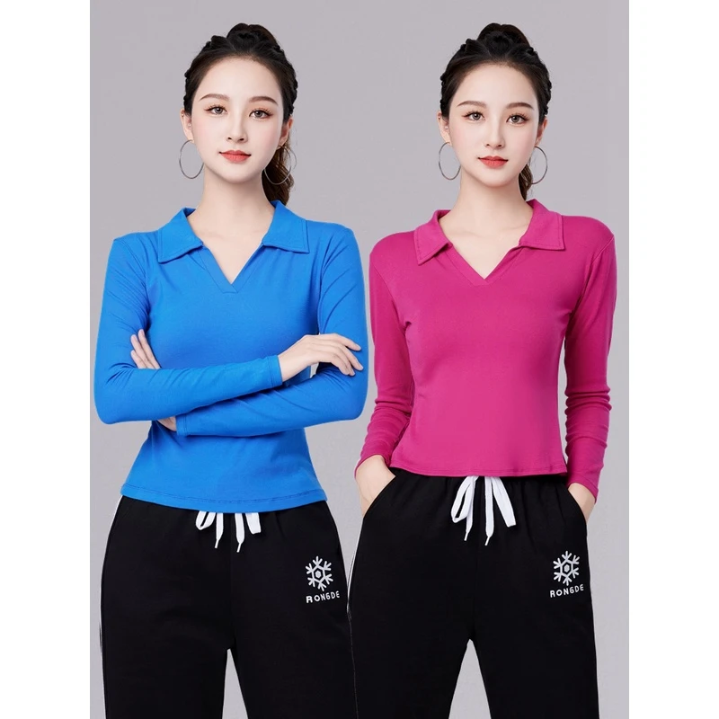 杨丽萍广场舞新款上衣女V领长袖跳舞衣服曳步舞运动健身操舞蹈服