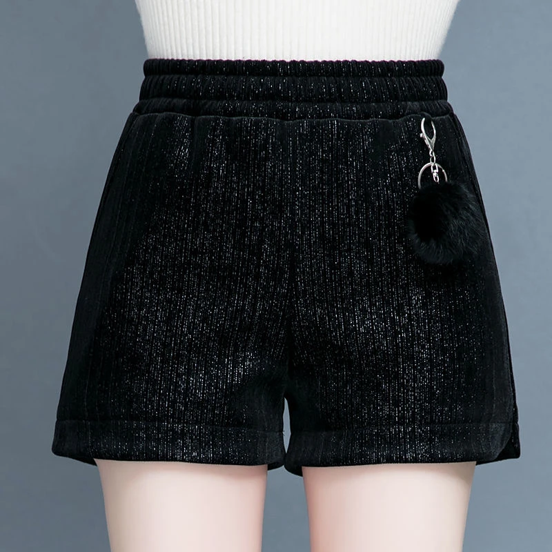雪尼尔秋冬短裤加绒保暖新款亮丝百搭显瘦外穿阔腿秋冬款女士靴裤