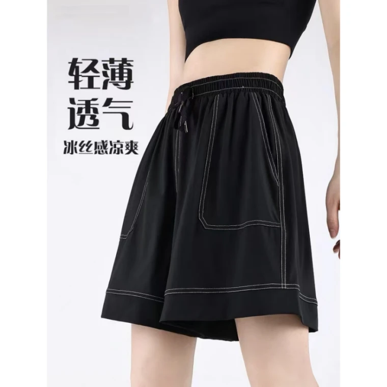 印之恋夏季薄款五分裤女高腰运动休闲黑色短裤宽松显瘦百搭运动裤