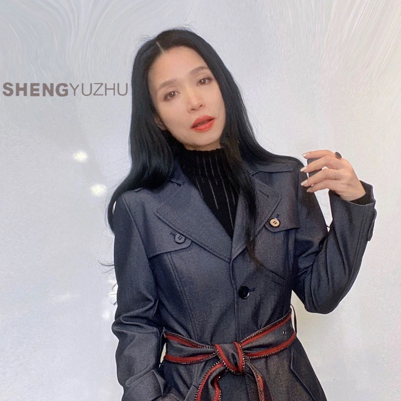 声雨竹秋冬新款时尚修身显瘦气质经典女士收腰中长款风衣外套