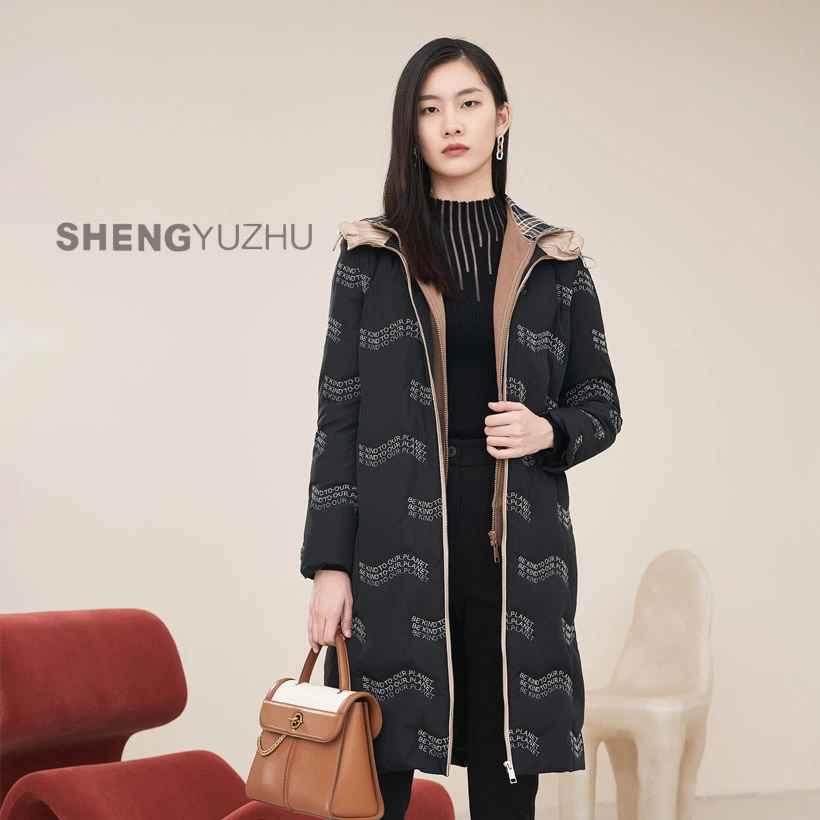 秋冬新款时尚休闲连帽加厚保暖中长款秋冬新款羽绒服女款