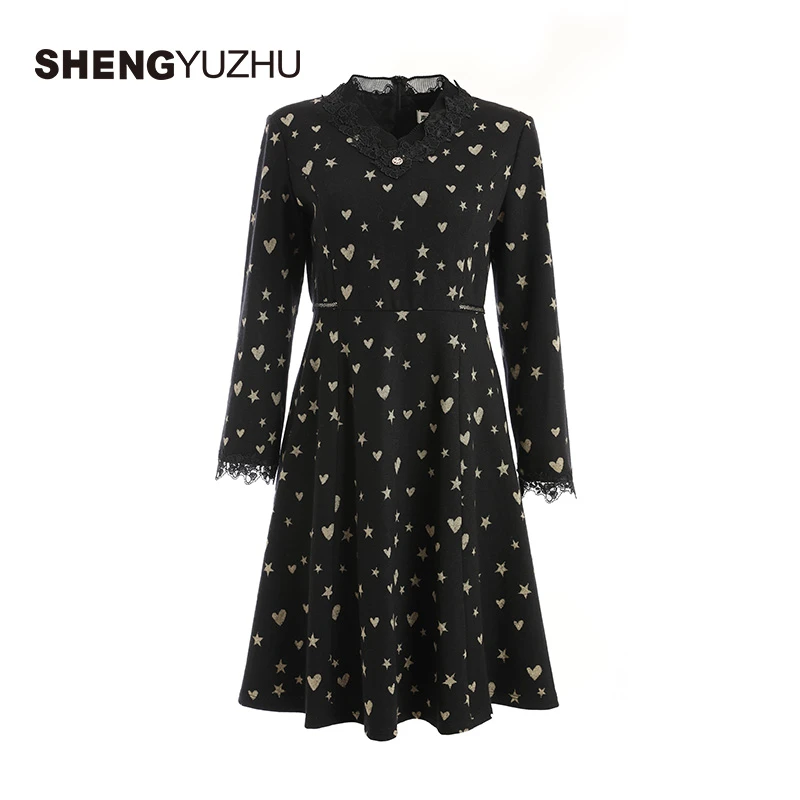 声雨竹秋冬新款轻奢气质显瘦法式毛织连衣裙