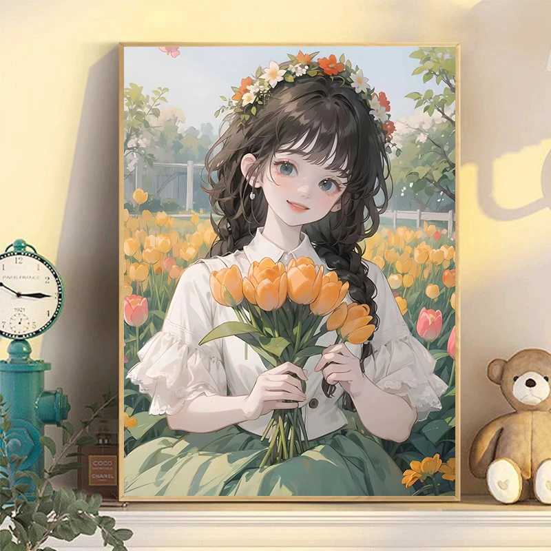 数字油画diy手工填色填充治愈简约唯美人物油彩画装饰画