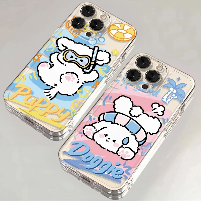 可爱游泳小狗iPhone15/13苹果14手机壳12/11情侣华为vivo小米oppo