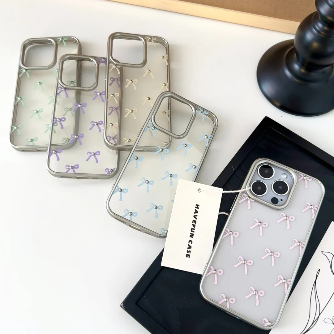 牛牛韩系ins银珠蝴蝶结适用iPhone15苹果13promax手机壳14新款121