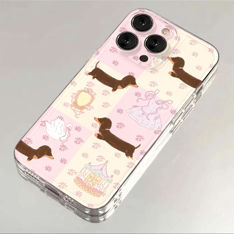 碎花拼接腊肠狗苹果oppo华为vivo小米iPhone15软13/14手机壳12/11
