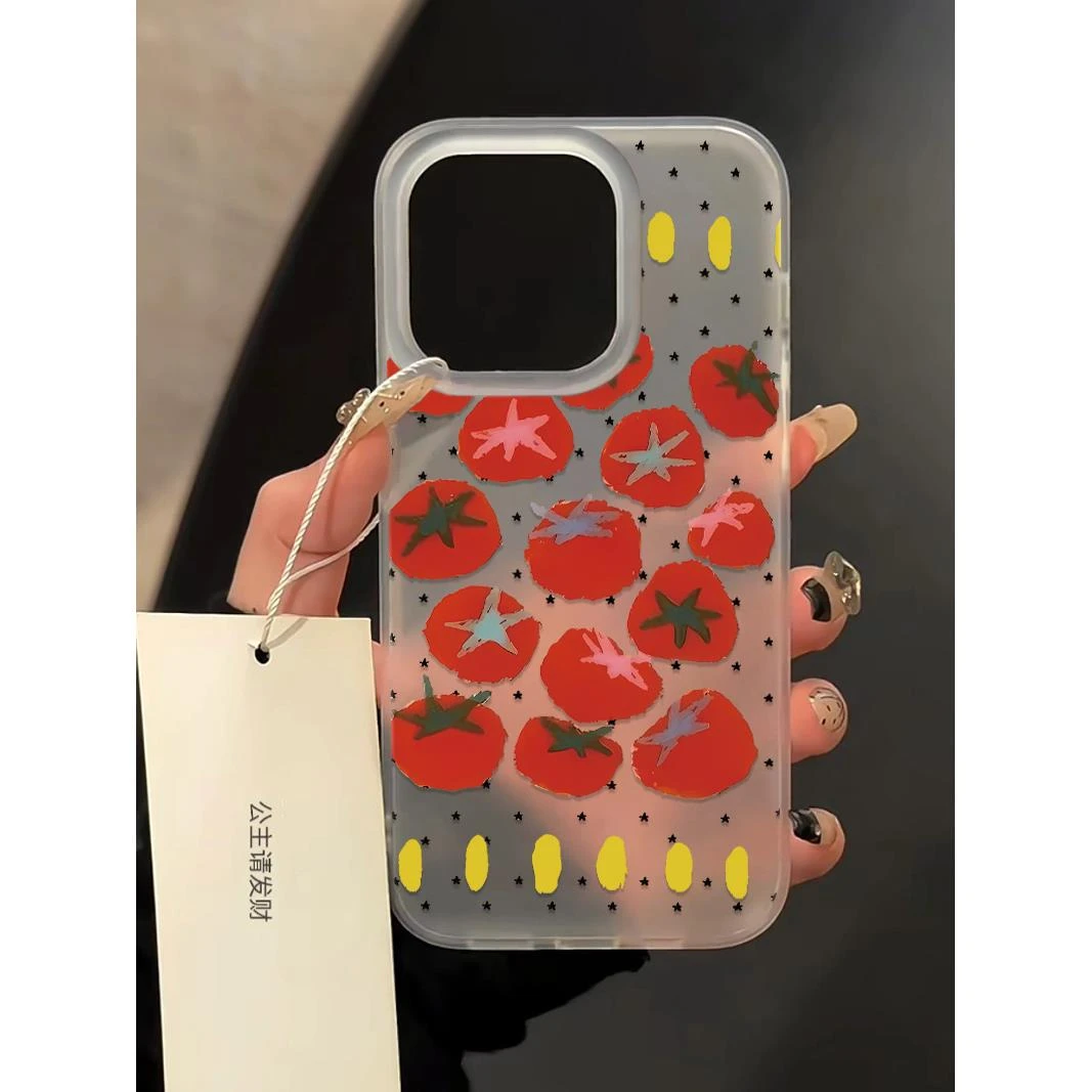 ins涂鸦番茄苹果15promax手机壳iPhone14/11大孔13磨砂12软XSXR女