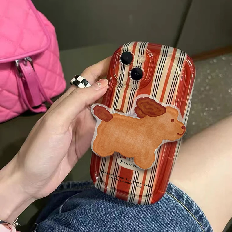 油画小狗支架苹果13手机壳iPhone14promax新款12条纹11全包XR/8p