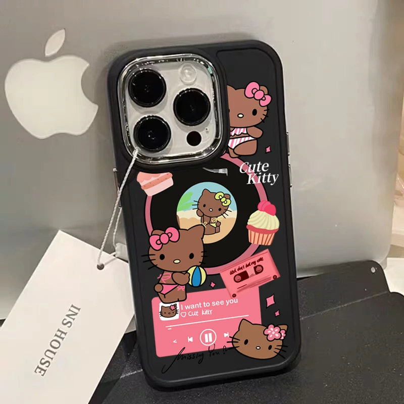 黑皮kitty猫唱片iphone14promax苹果13手机壳12/11金属XS保护套XR