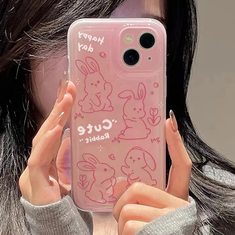 少女果冻粉兔iphone14promax苹果13手机壳12/11可爱XR/XS套8p7p软