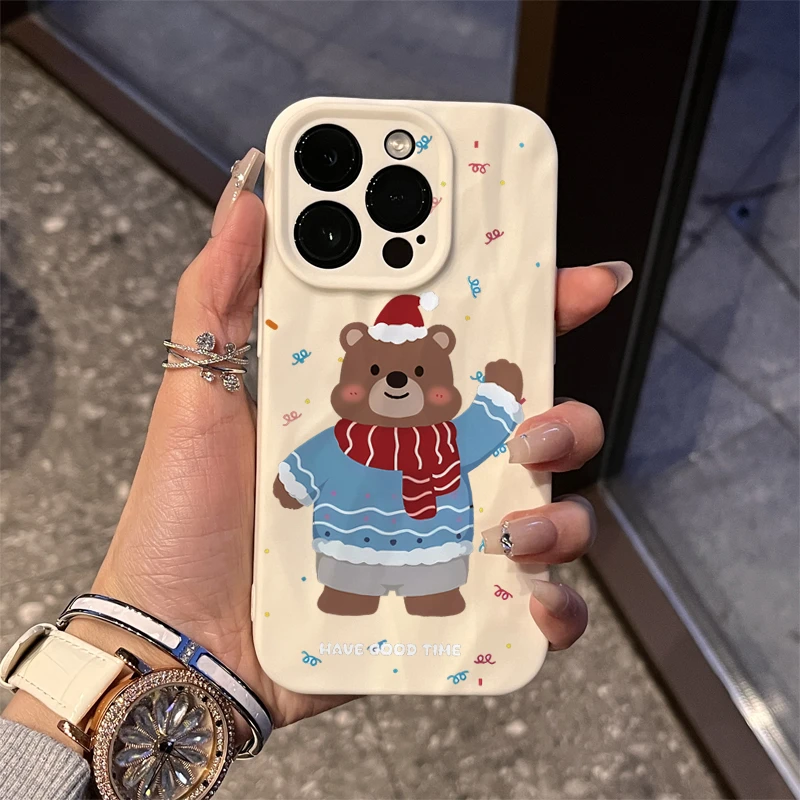 圣诞围巾小熊iPhone14/15promax苹果14手机壳13全包12/11软壳xsxr