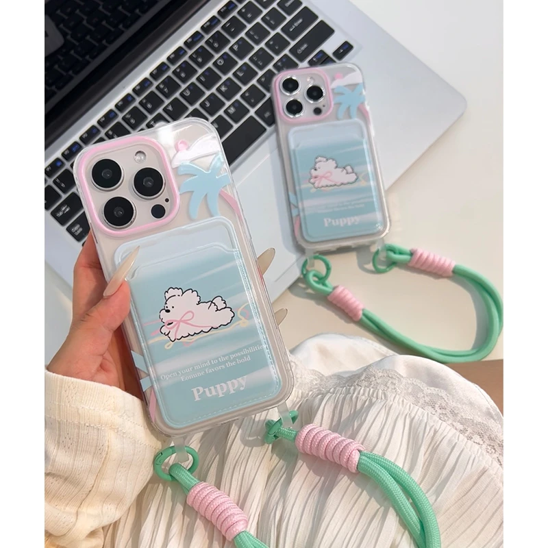 有范壳创意卡包小狗苹果iPhone14promax手机壳15苹果11/13手绳12