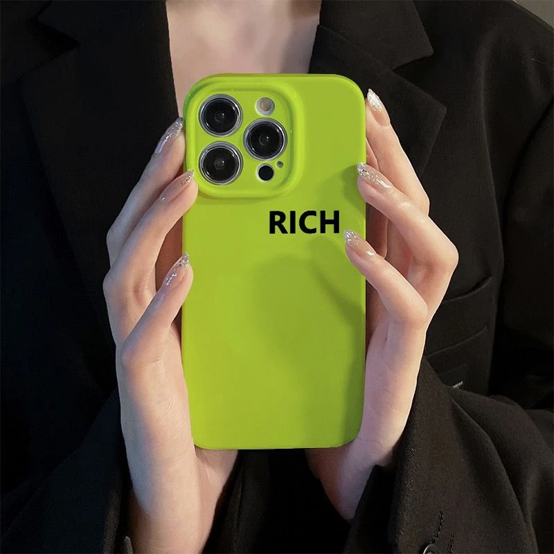 ins高级rich苹果14手机壳iphone13/12 11promax菲林壳XR荧光绿XS
