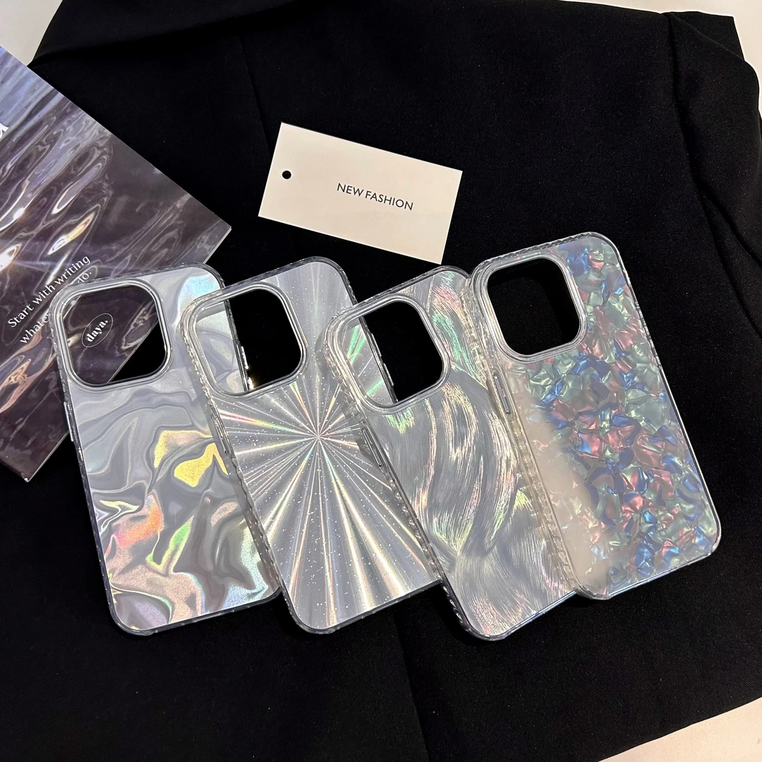 有范壳极光羽纱水纹适用iPhone15苹果13/14promax手机壳11贝壳12
