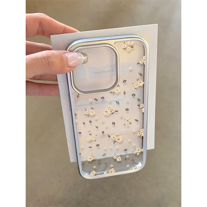 有范壳白色碎花适用iPhone15promax手机壳13苹果14电镀11/12新款