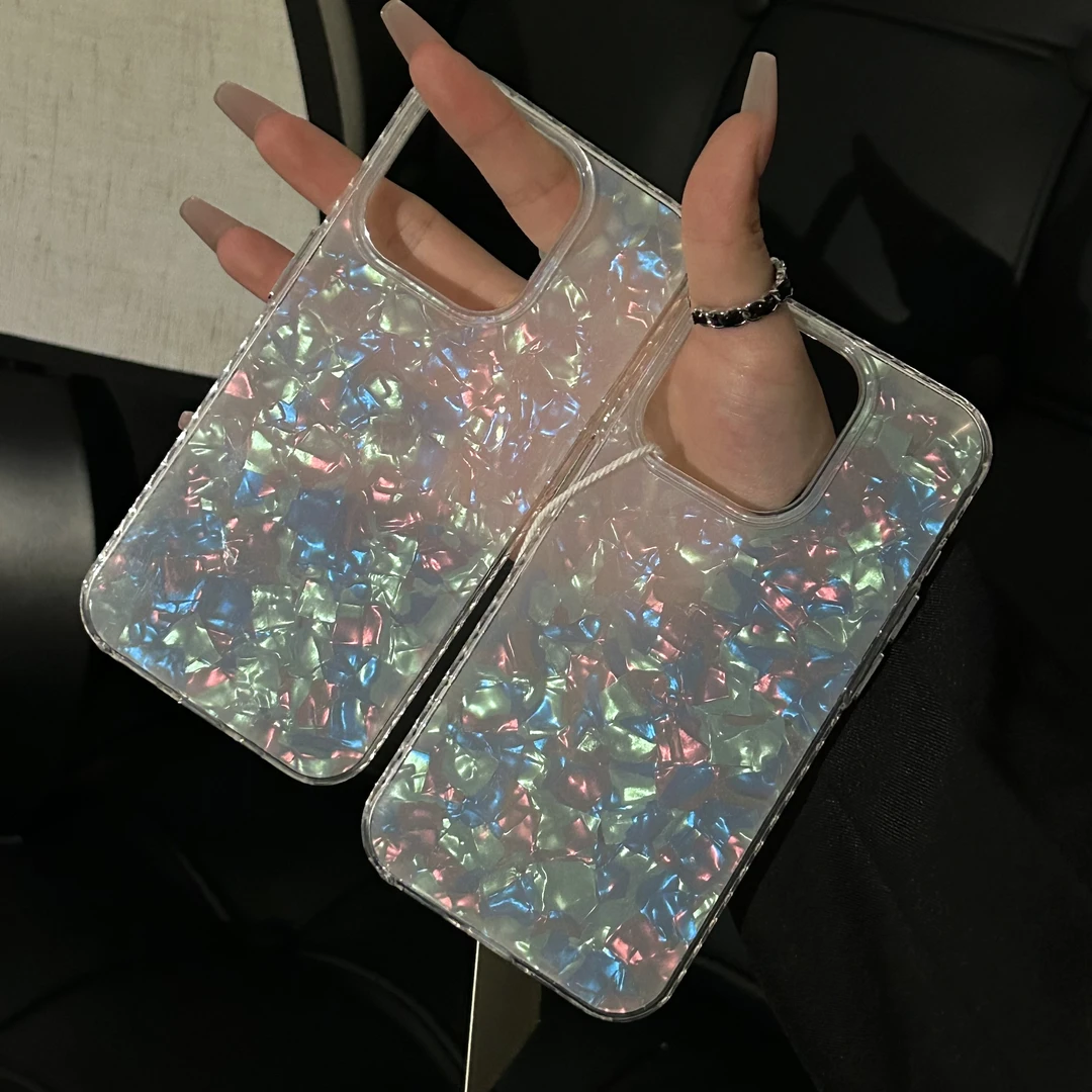 轻奢贝壳纹适用iPhone15苹果14手机壳13promax/11高级感12七彩色