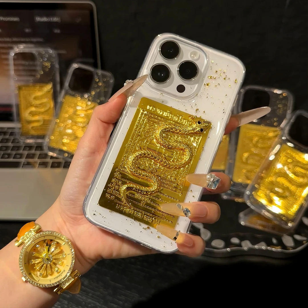 新年国风金箔金蛇适用iPhone16promax手机壳苹果13/15滴胶14男女