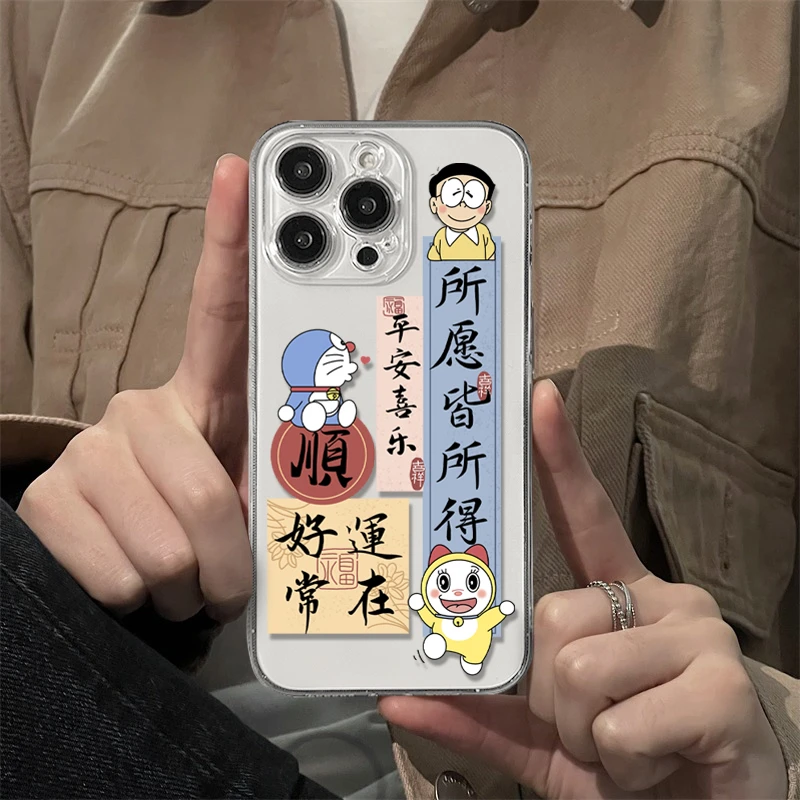 oppo华为小米vivo苹果13/14叮当猫文字手机壳iPhone15透明11/12软