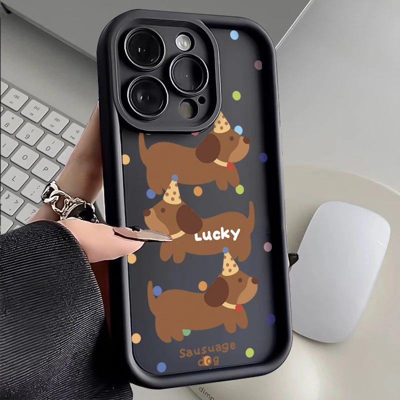 ins卡通彩点小狗iPhone14/15promax手机壳11苹果12全包XR防摔13软