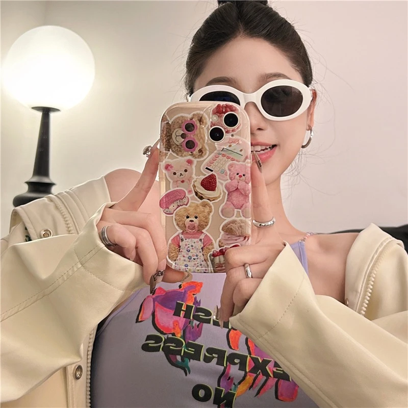 苹果/华为/oppo/vivo/小米可爱卡通小熊手机壳少女小众全包软胶女