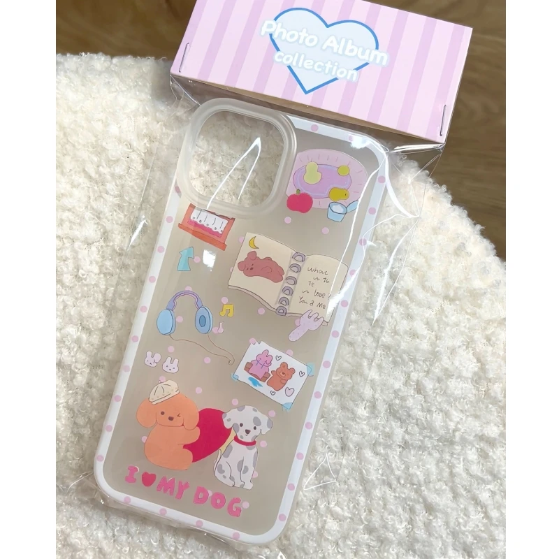 ins卡通波点狗iPhone15苹果14/13promax手机壳11磨砂12趣味xs软xr