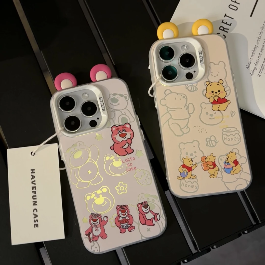 有范壳草莓熊维尼耳朵iPhone13苹果15手机壳14华为vivo小米oppo女