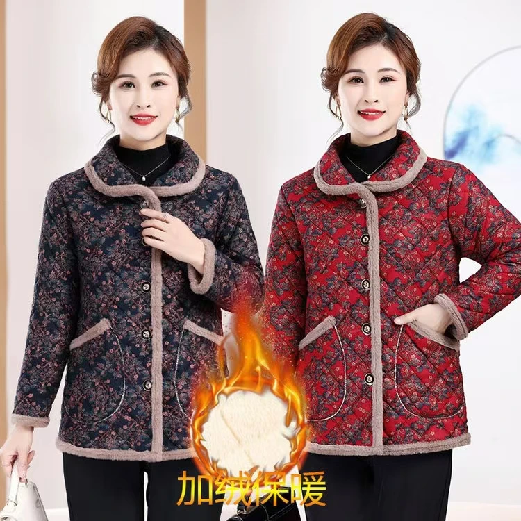 中老年女装冬季棉服加绒加厚新款保暖棉衣洋气妈妈装棉袄外套