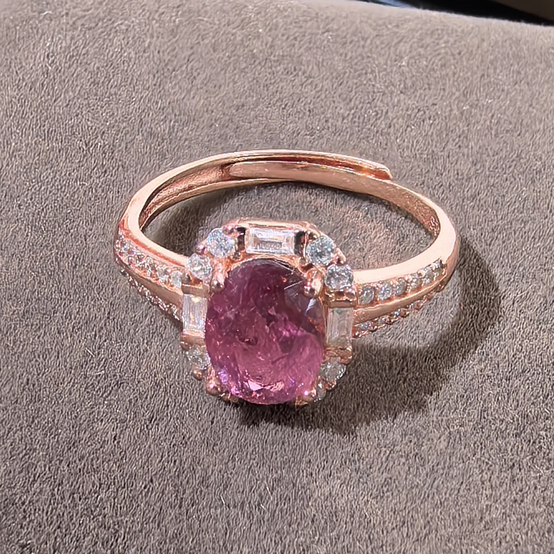 粉碧玺戒指小众设计感轻奢粉色少女心夏日清风百搭戒指