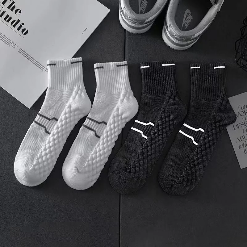 白色毛巾底袜子男款运动中筒袜秋冬季吸汗防臭篮球袜专业跑步长袜