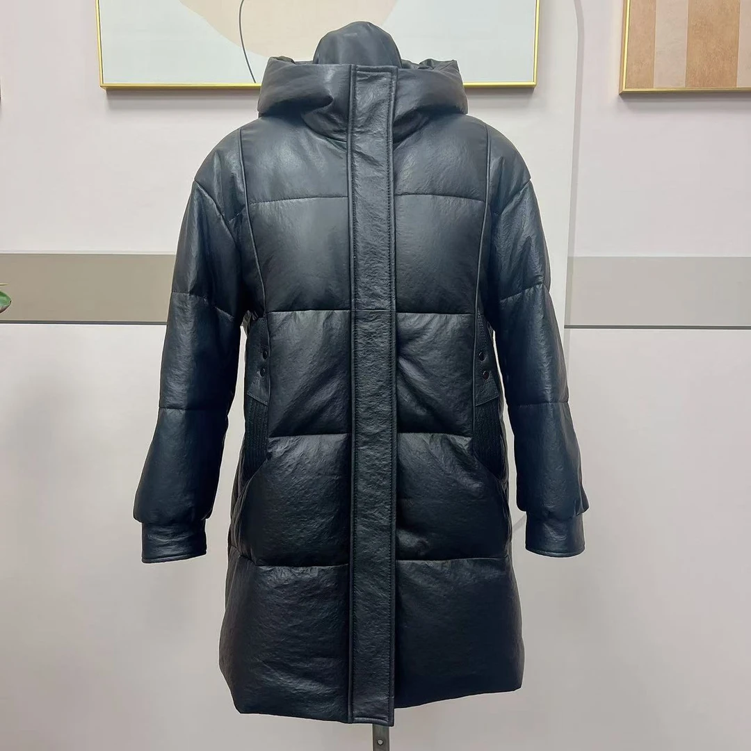 绵羊皮皮衣鹅绒女装外套 25821冬季羽绒服休闲真皮保暖中长款女款