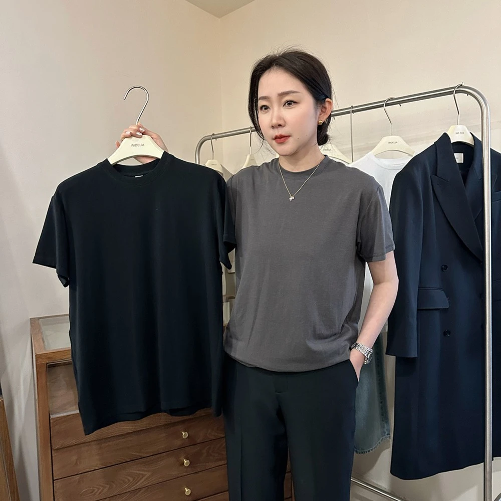 widelia春夏纯色韩版宽松舒适T恤简约百搭休闲打底短袖上衣7131