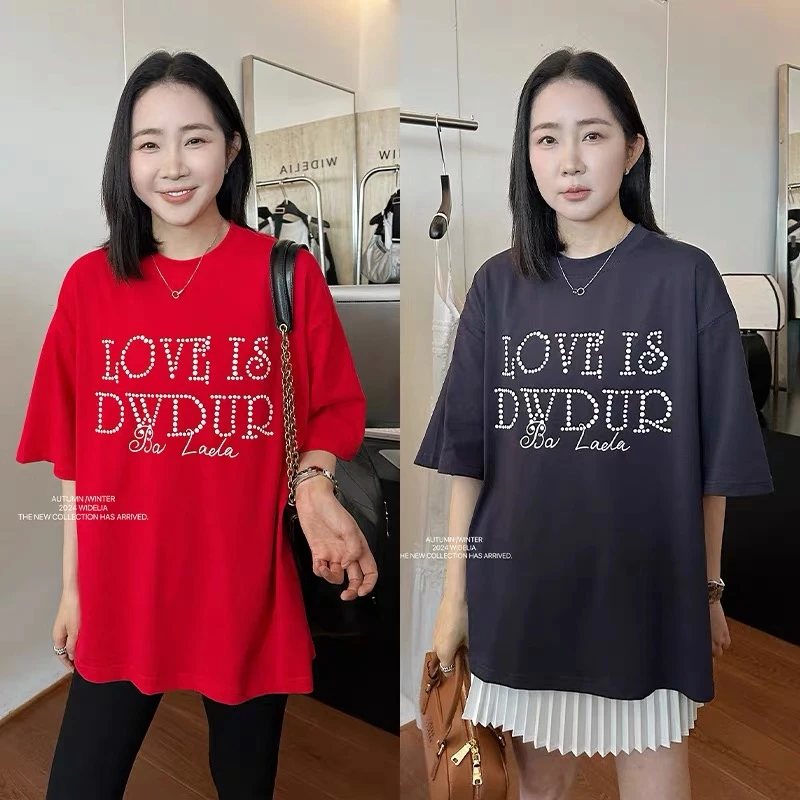 韩版夏季简约字母印花宽松短袖T恤时尚休闲百搭显瘦圆领上衣8213