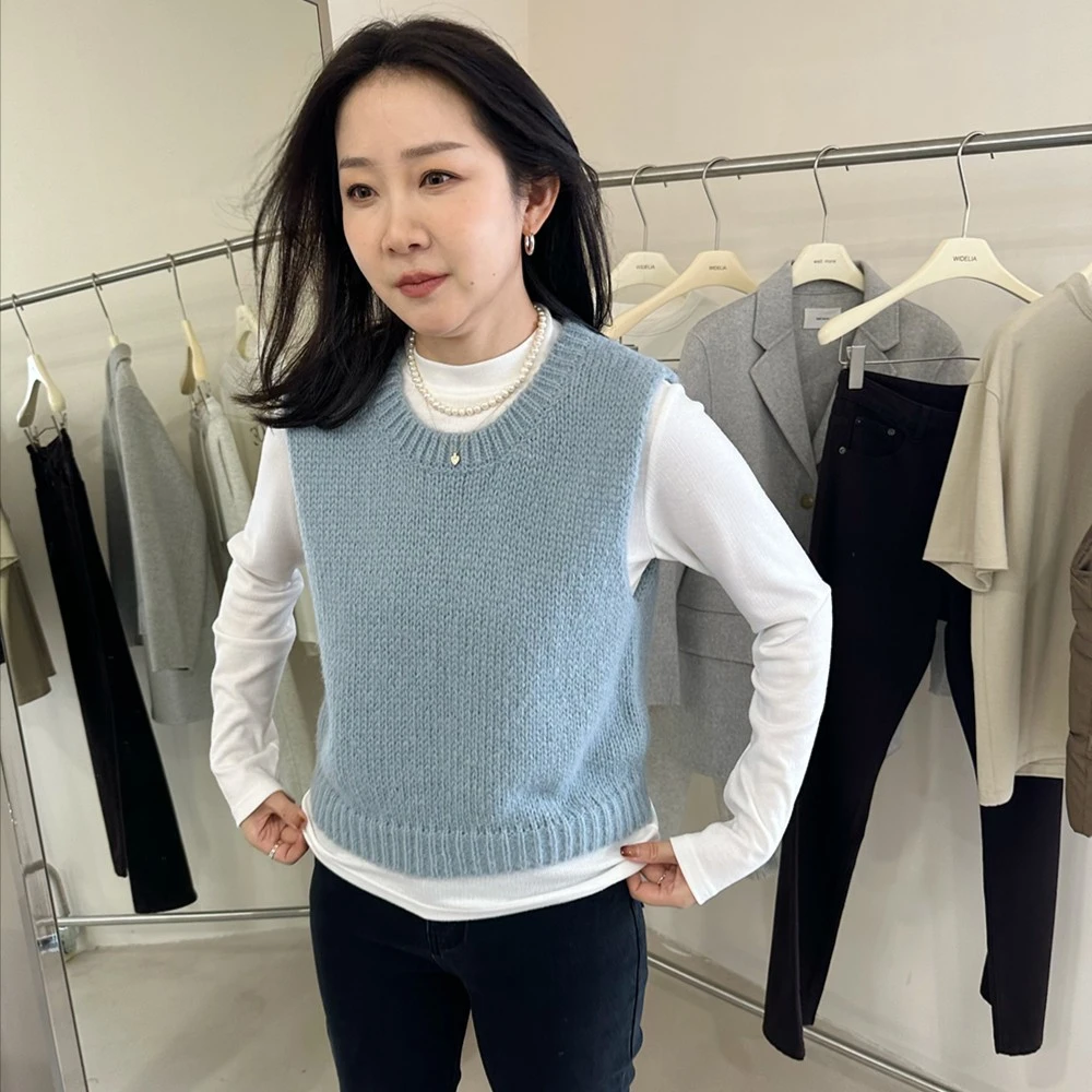 widelia韩版秋冬新款糖果色百搭圆领纯色针织马甲女网红上衣18722