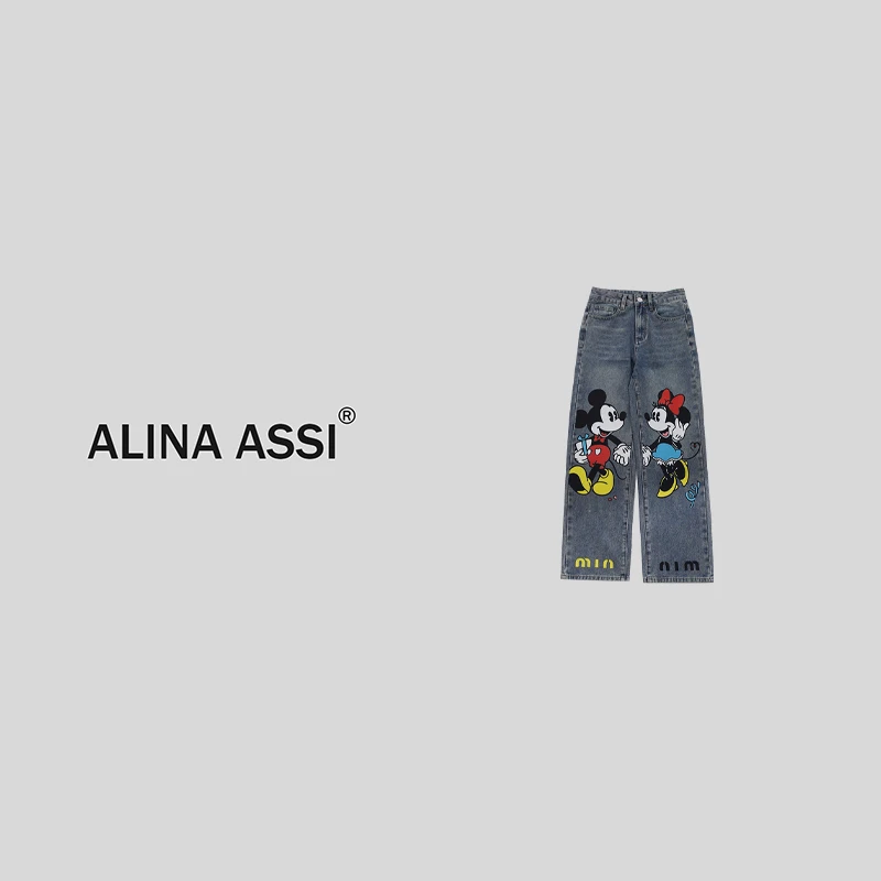 【一个艺】2024新款宽松高腰直筒牛仔裤YMU438