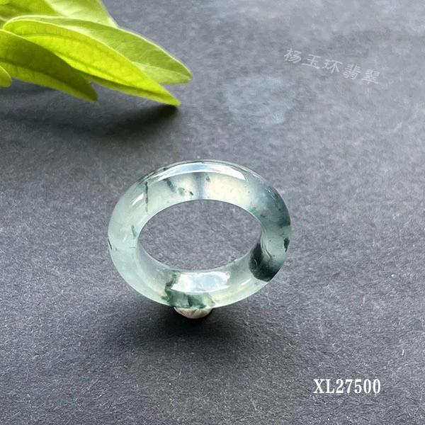 天然缅甸翡翠冰飘花戒指男女款经典圆戒圈种老肉细