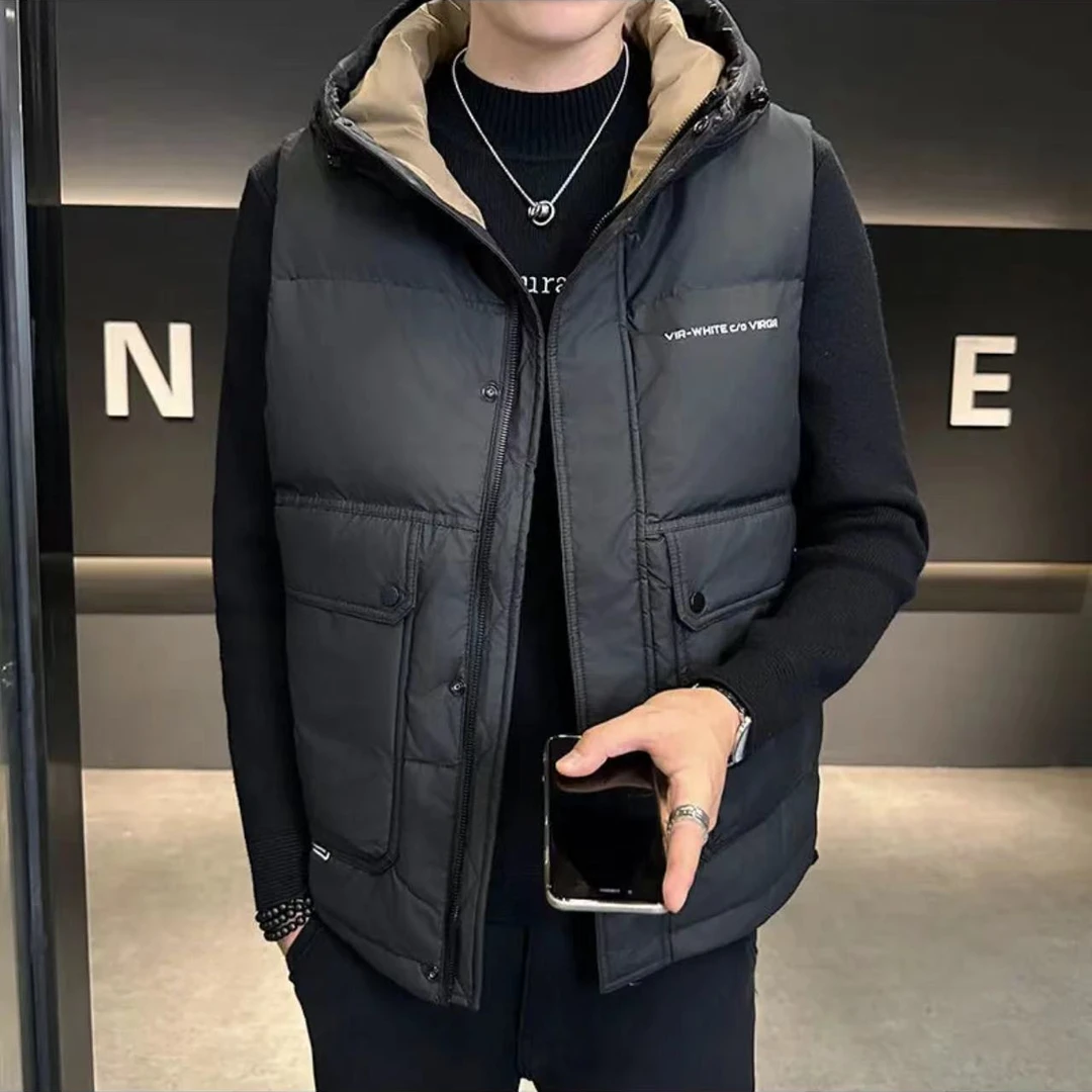 A17-短款男冬季连帽无袖外穿保暖加厚时尚休闲马甲非标-G