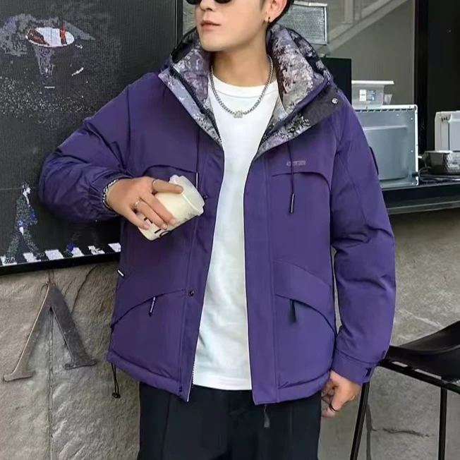 80122-【荒野求生】冬季连帽拼接迷彩短款百搭运动时尚防寒服