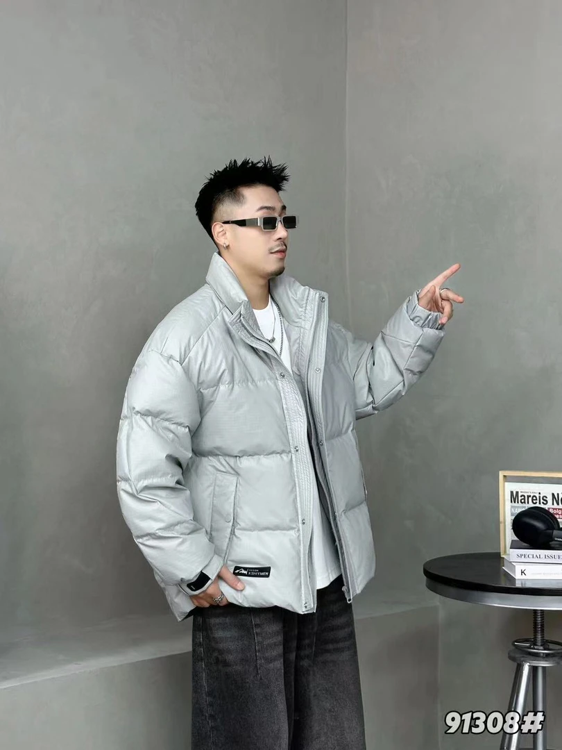 91308-时尚休闲情侣款亮色浅色立领百搭韩版宽松潮流加厚外套非标
