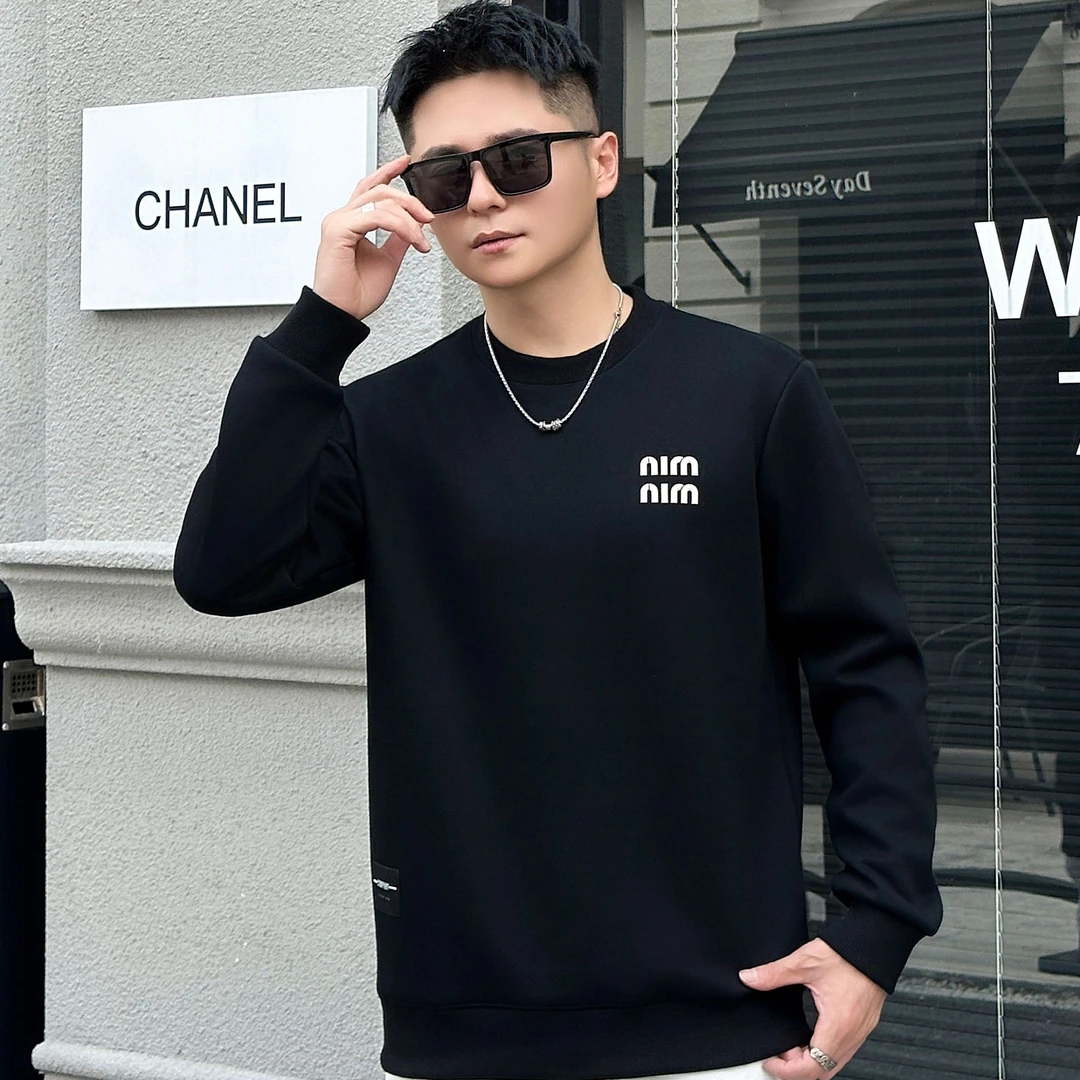 86125-圆领套头加绒款保暖纯色简约刺绣休闲百搭情侣款卫衣-G