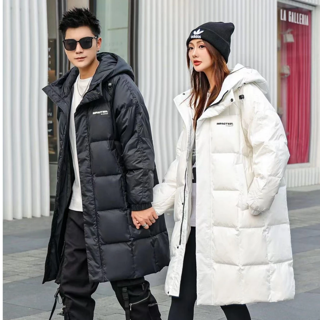 6822-连帽情侣长款加厚保暖过膝冬季休闲潮流宽松时尚防寒服非标