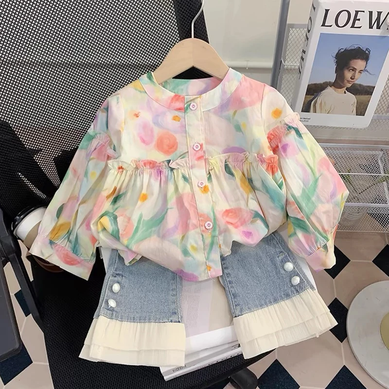 女童碎花衬衫秋装新款洋气春秋款女宝宝上衣儿童公主长袖气质衬衣