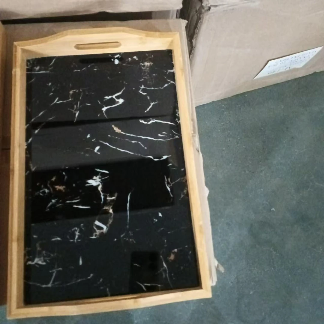 原木色大理石黑金纹竹托盘 发1个小号25*38