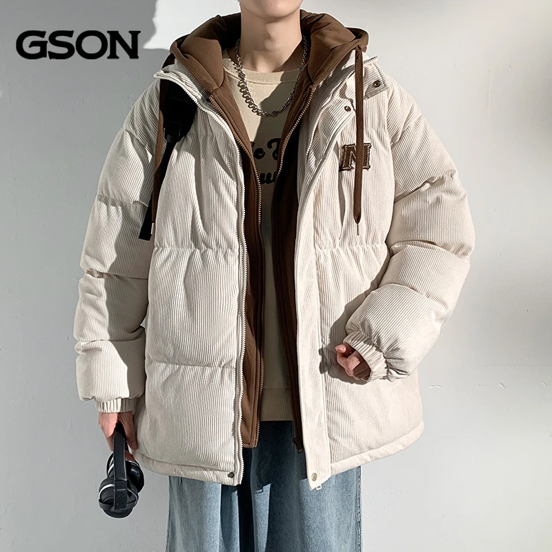 2024新款GSON男士棉衣冬季新款宽松棉袄美式男生棉服连帽冬装外套