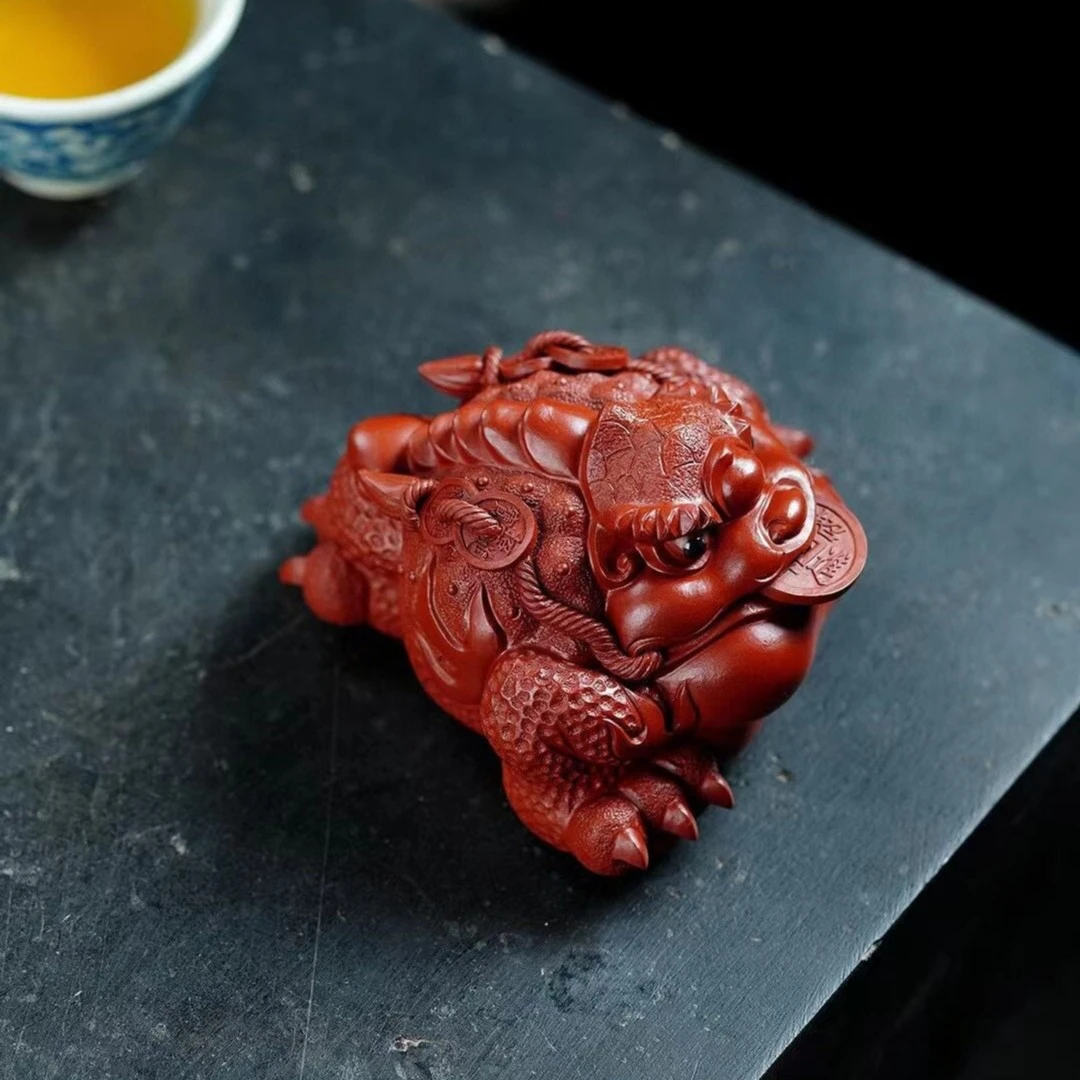 宜兴原矿大红袍三足金蟾茶宠茶台摆件茶桌摆设功夫茶具配件将军蟾