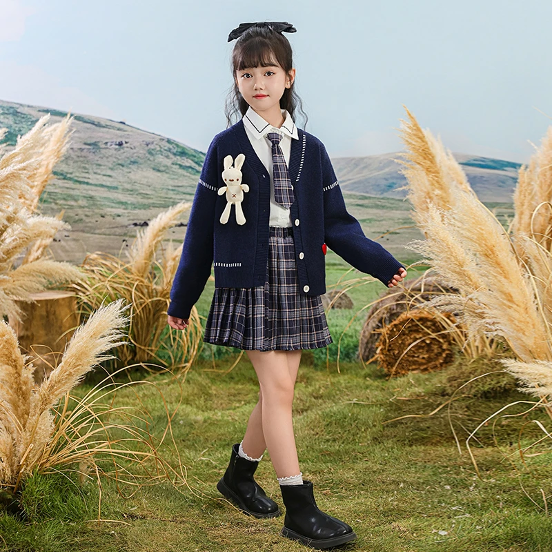 女童2025新款冬装儿童洋气JK学院风时尚三件套中大童洋气毛衣套装