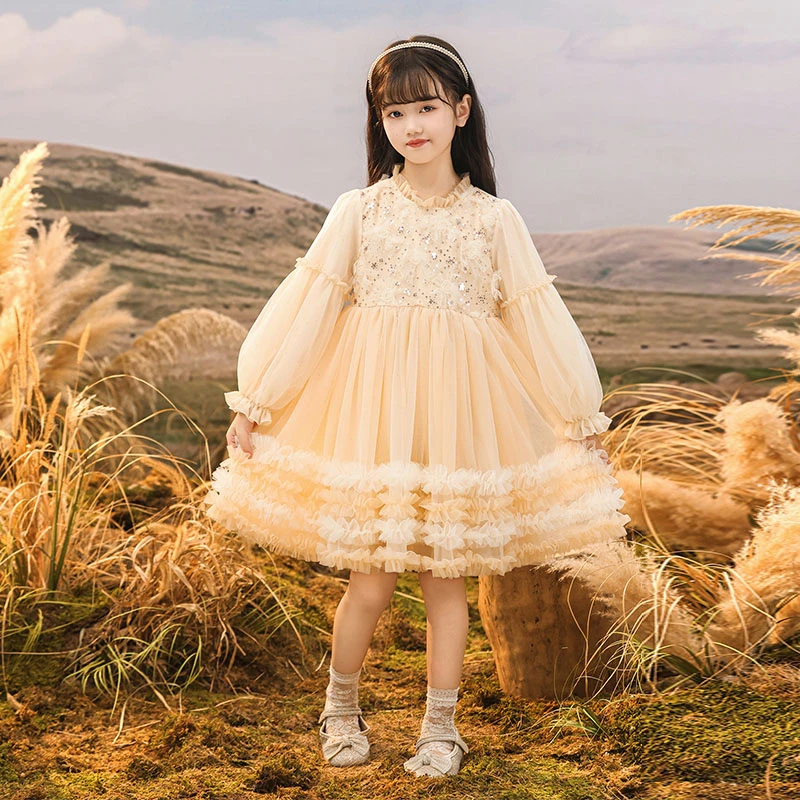 儿童2024新款秋装女童甜美蓬蓬纱公主裙小女孩长袖秋冬轻奢连衣裙