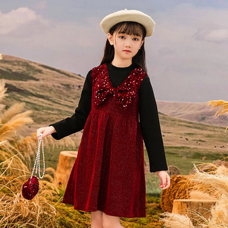 儿童2025新款冬装女童加绒加厚洋气时尚公主裙小女孩背心裙两件套