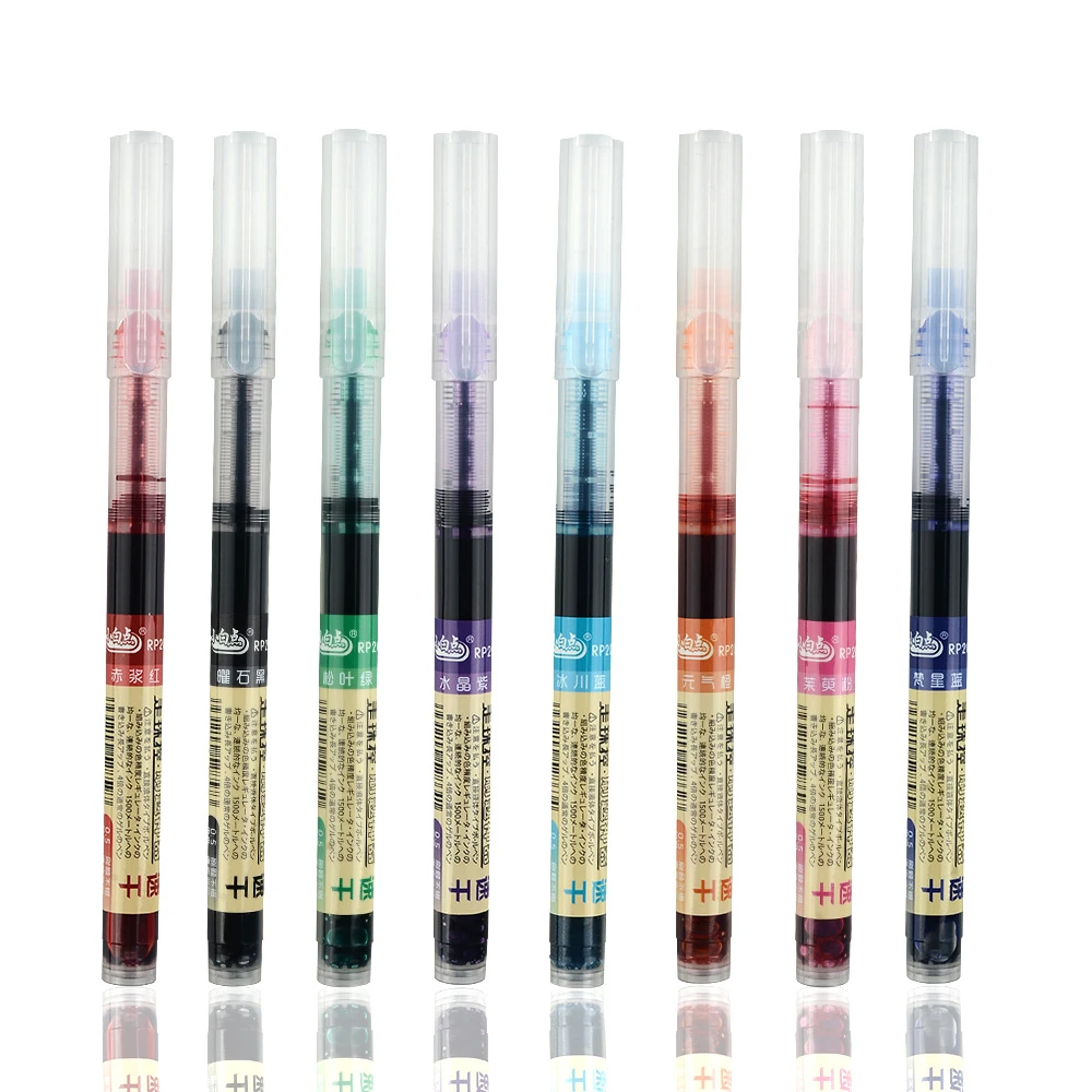 0.5mm直液式即全针管干走珠笔彩色书写P20中性笔黑色学生小白点