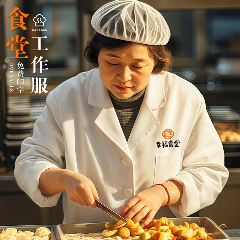 食堂阿姨工作服厨房秋冬季食品厂餐饮厚款白大褂长袖厨师服印logo
